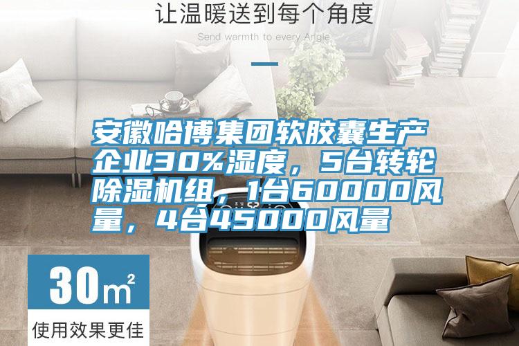 安徽哈博集團(tuán)軟膠囊生產(chǎn)企業(yè)30%濕度，5臺(tái)轉(zhuǎn)輪除濕機(jī)組，1臺(tái)60000風(fēng)量，4臺(tái)45000風(fēng)量